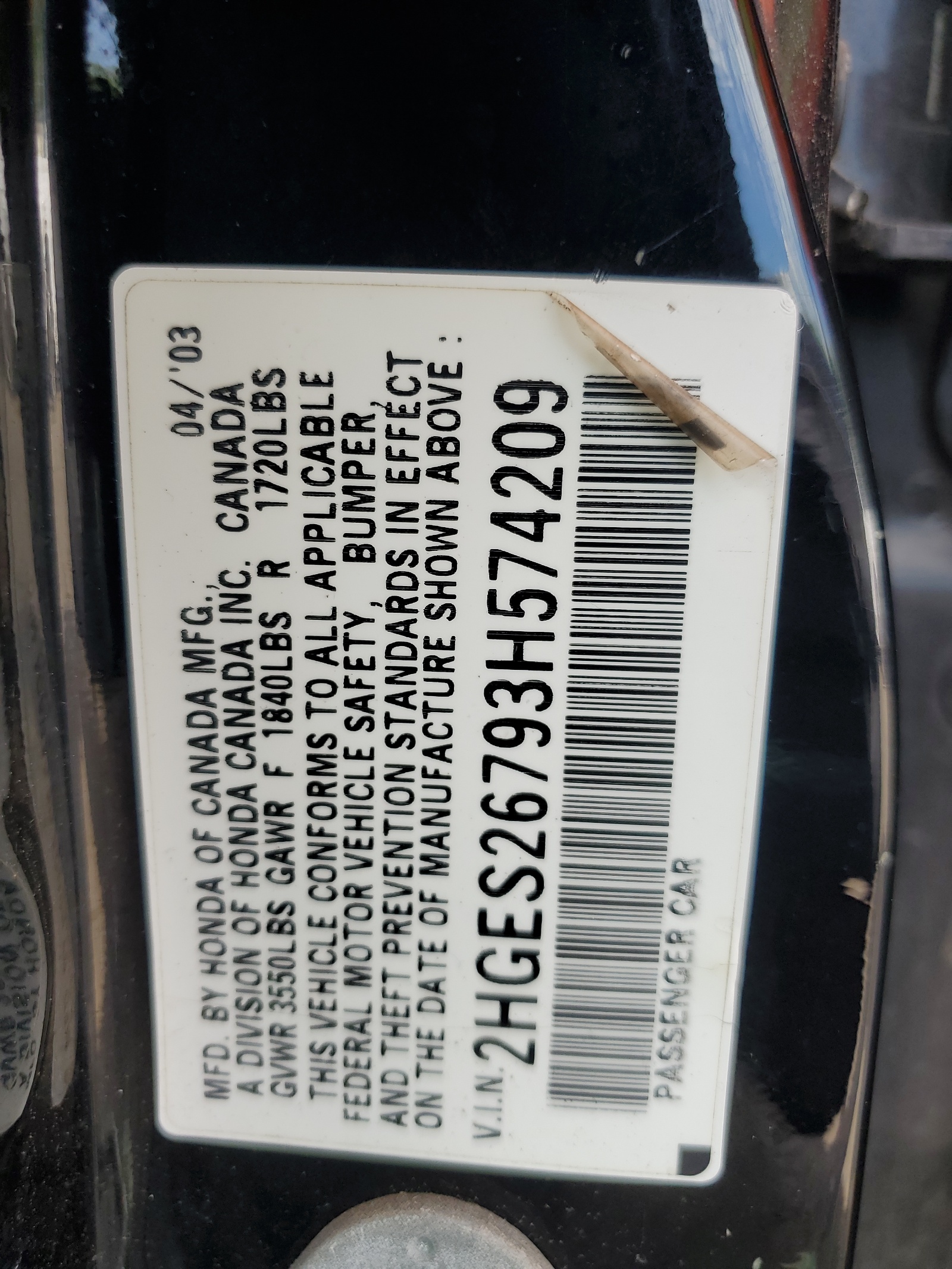 2HGES26793H574209 2003 Honda Civic Ex