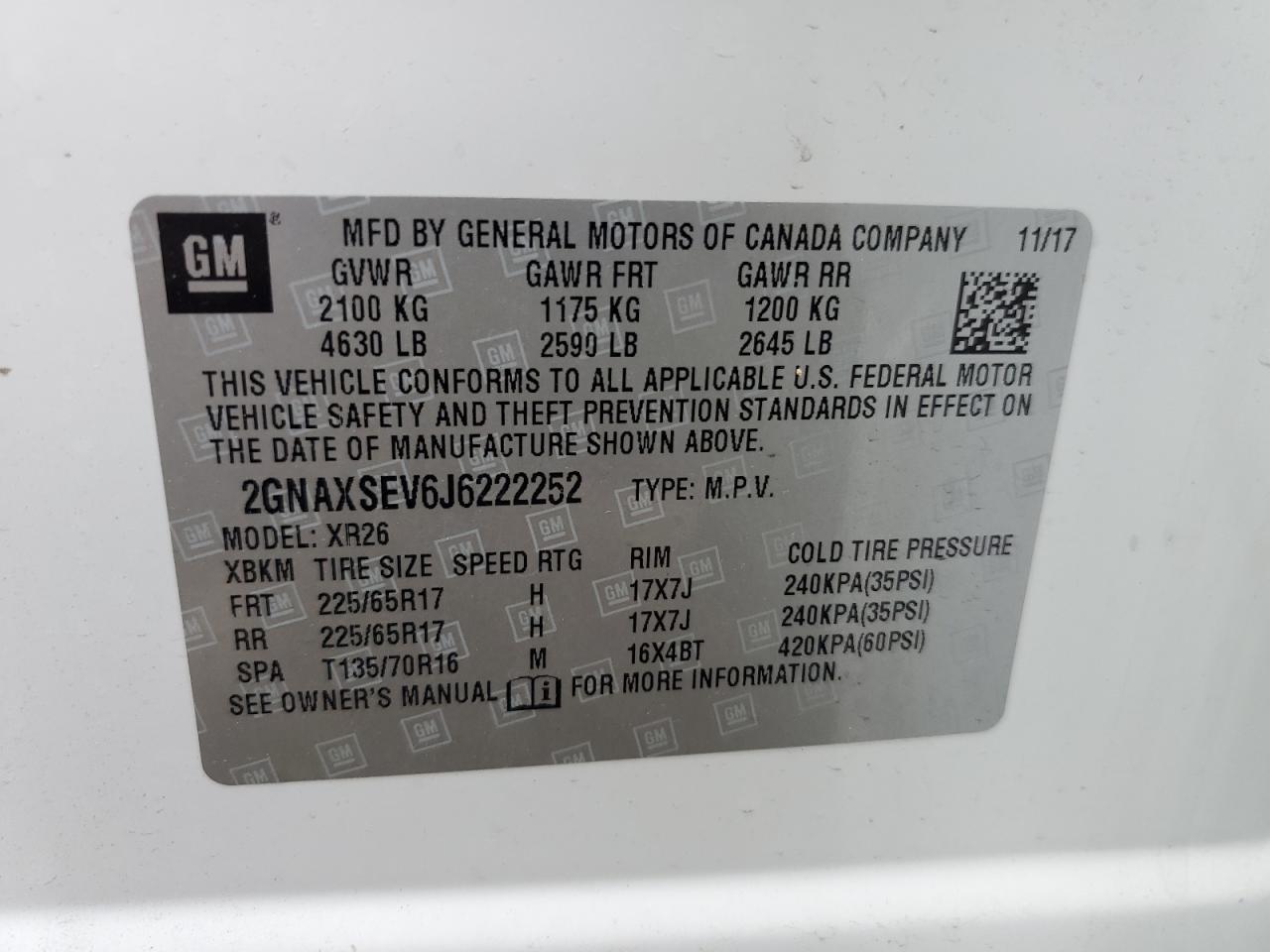 2GNAXSEV6J6222252 2018 Chevrolet Equinox Lt