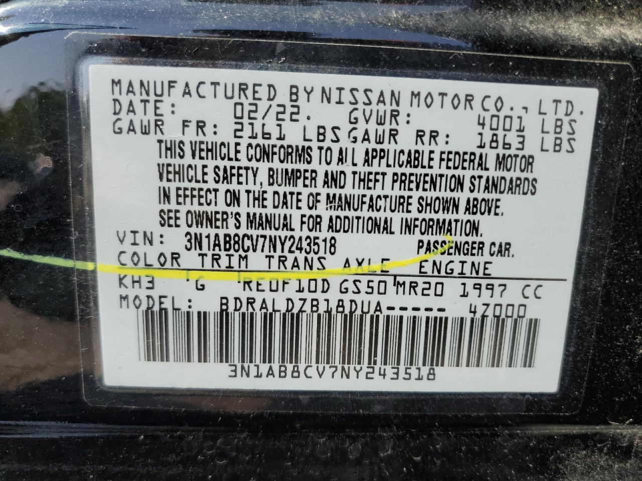 2022 Nissan Sentra Sv VIN: 3N1AB8CV7NY243518 Lot: 66915744