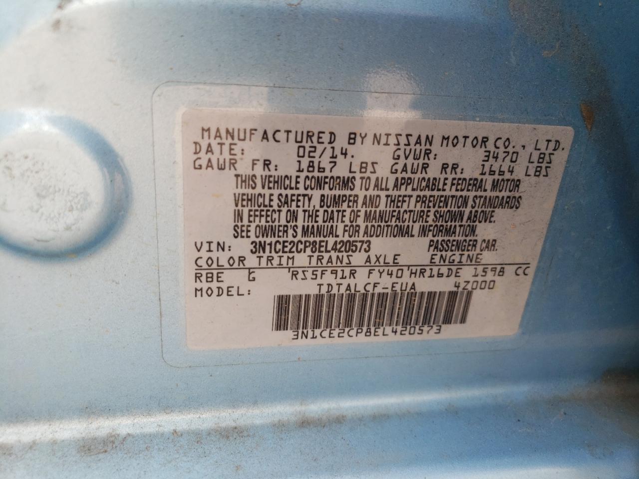 3N1CE2CP8EL420573 2014 Nissan Versa Note S