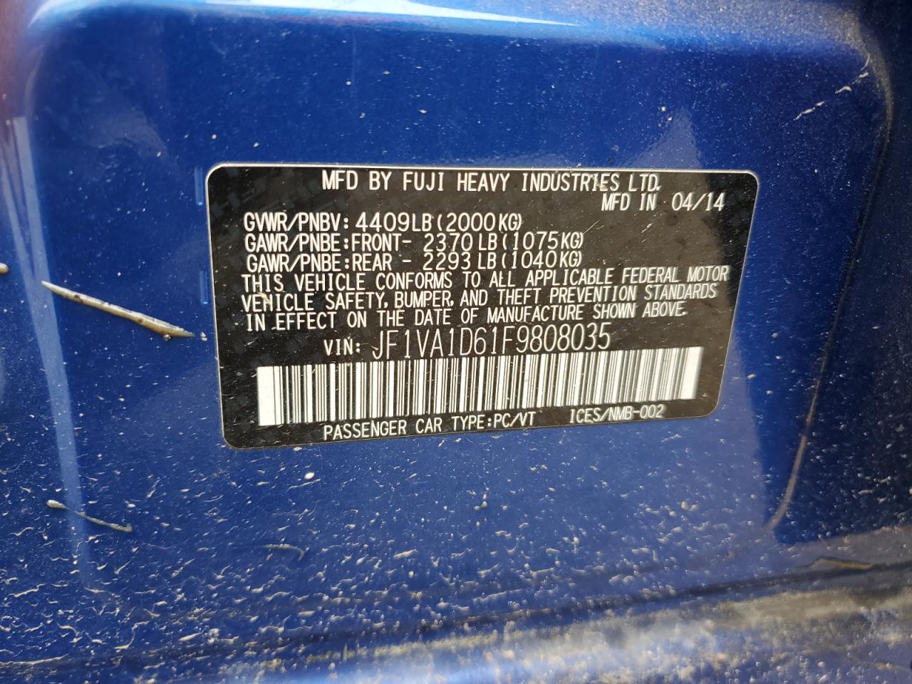 JF1VA1D61F9808035 2015 Subaru Wrx Premium