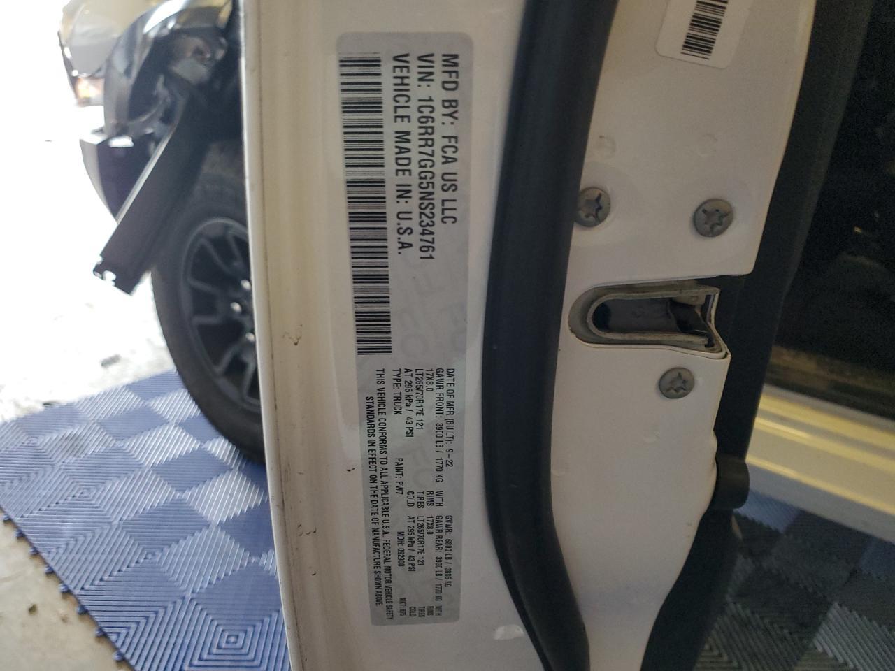 2022 Ram 1500 Classic Slt VIN: 1C6RR7GG5NS234761 Lot: 69032384