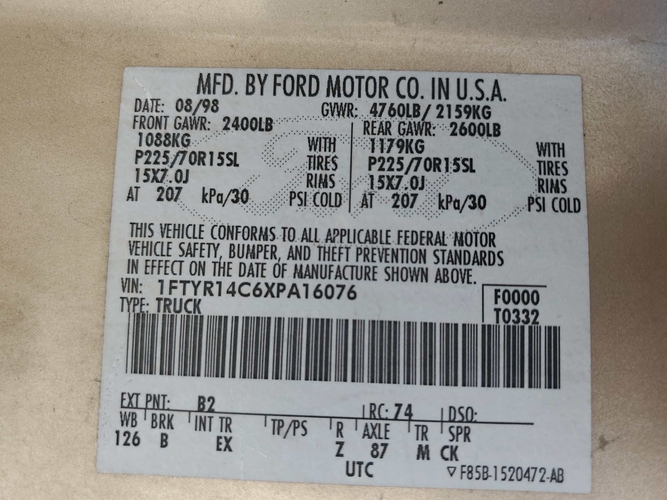 1FTYR14C6XPA16076 1999 Ford Ranger Super Cab