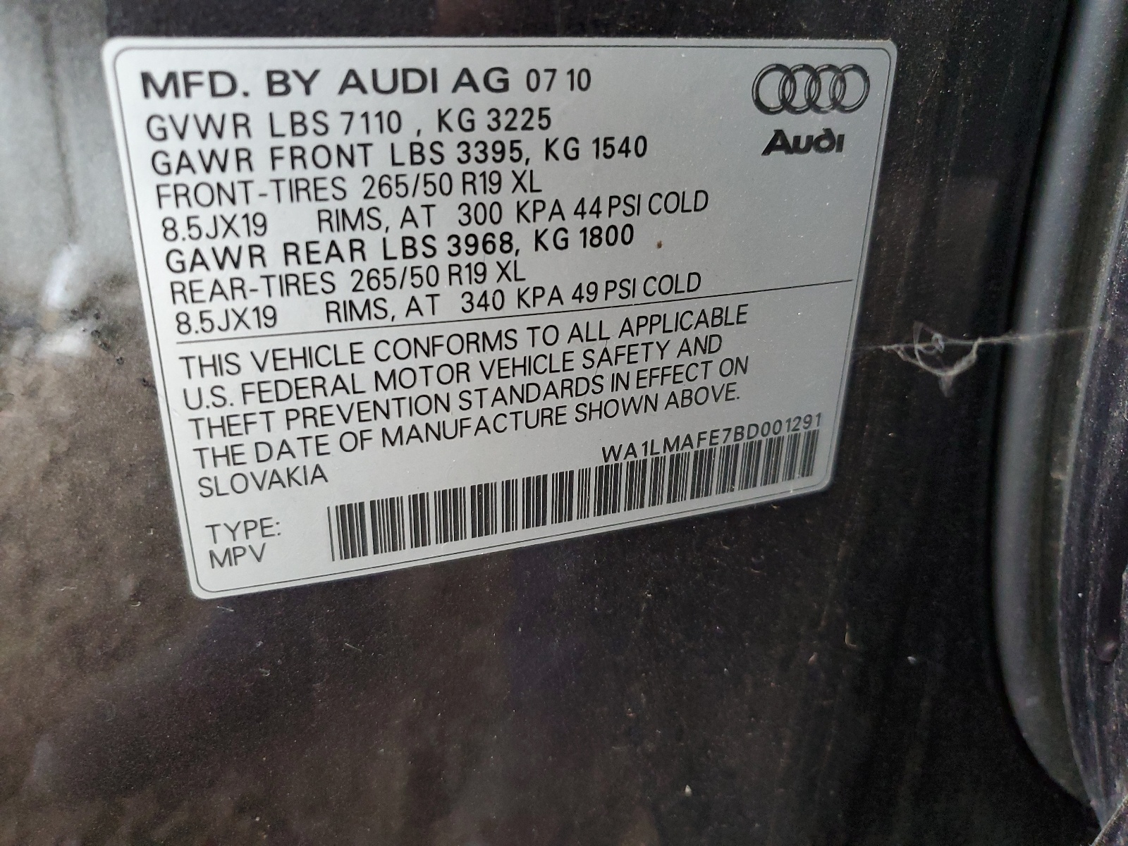 WA1LMAFE7BD001291 2011 Audi Q7 Premium Plus