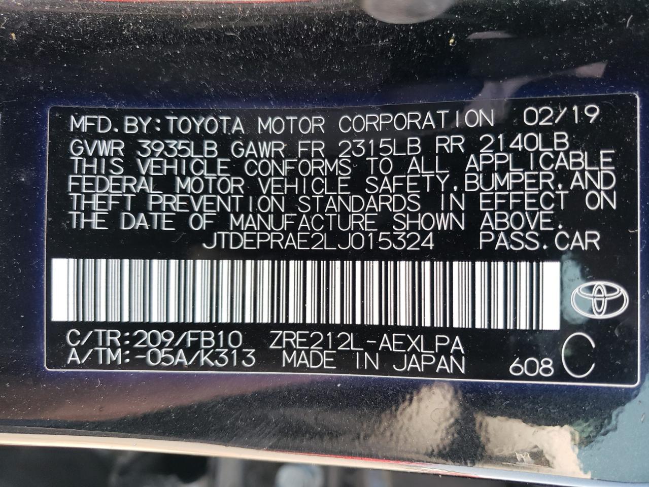 JTDEPRAE2LJ015324 2020 TOYOTA COROLLA - Image 14