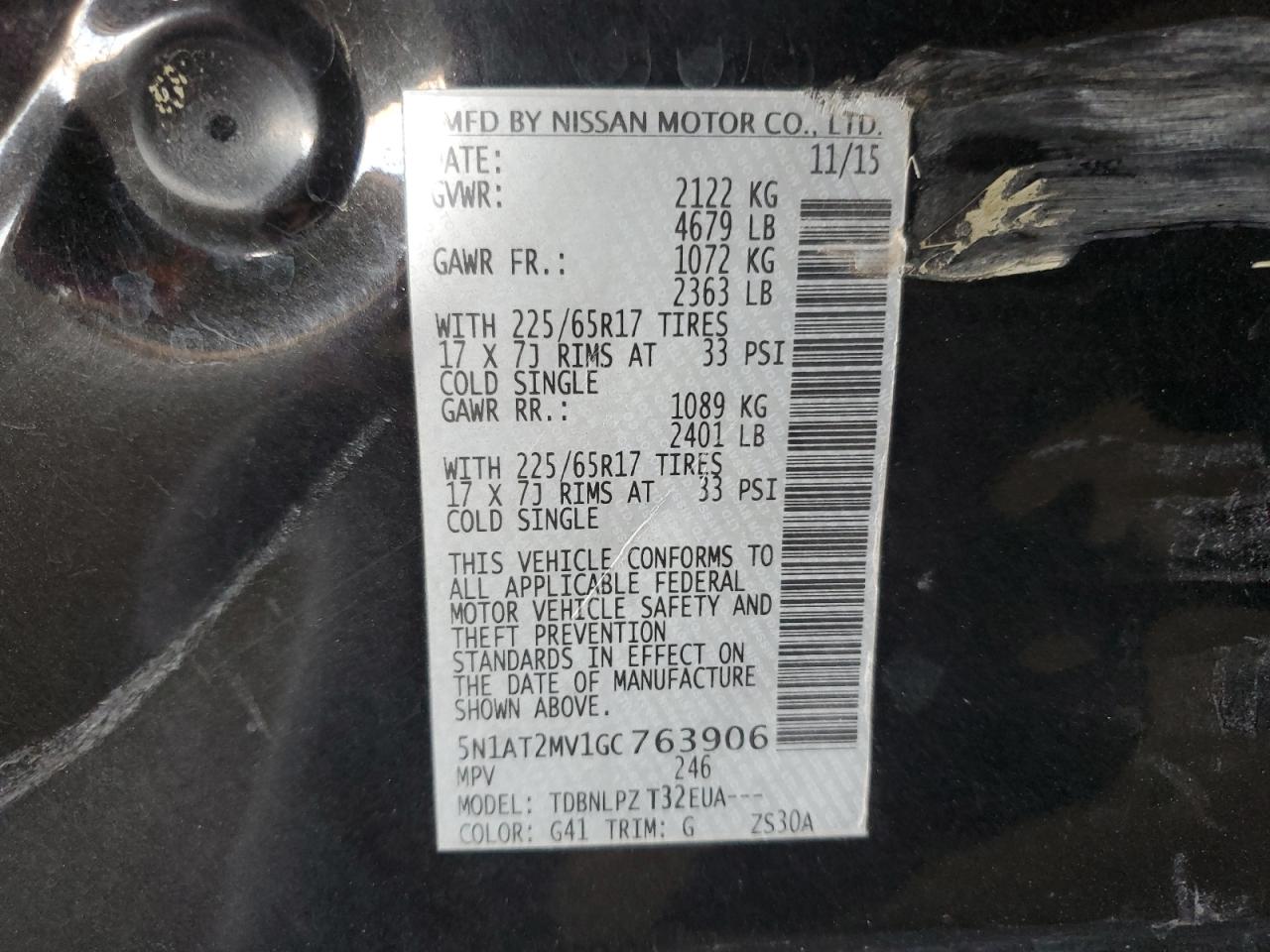 VIN 5N1AT2MV1GC763906 2016 NISSAN ROGUE no.12