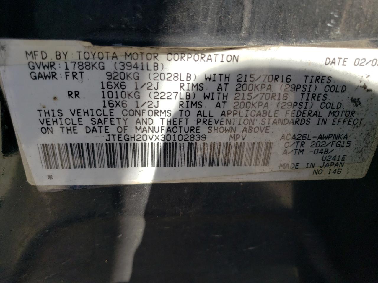 2003 Toyota Rav4 VIN: JTEGH20VX30102839 Lot: 68767554