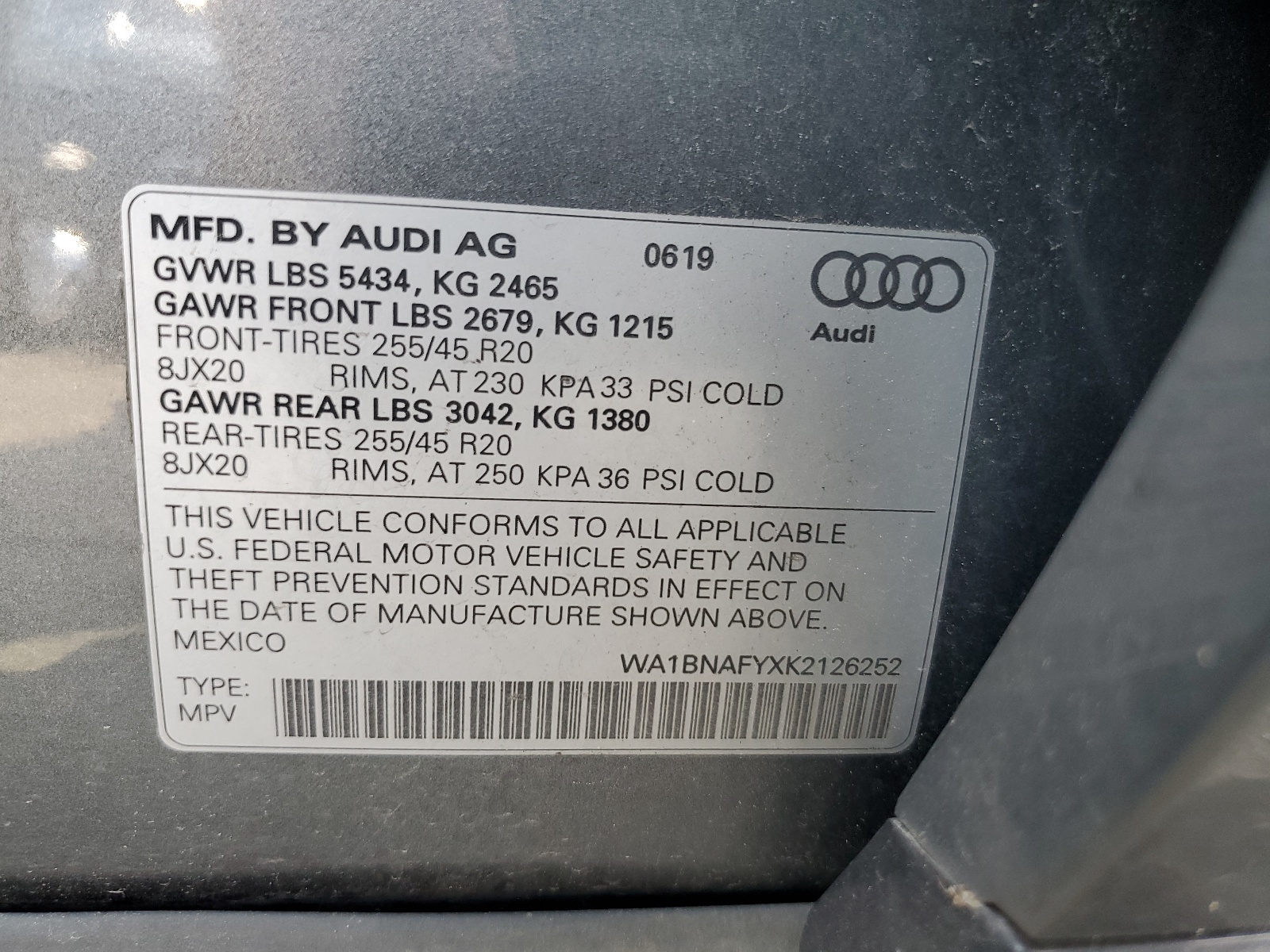 WA1BNAFYXK2126252 2019 Audi Q5 Premium Plus