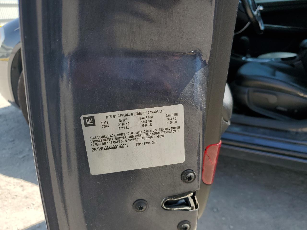 2008 Chevrolet Impala Ltz VIN: 2G1WU583689198717 Lot: 66352534