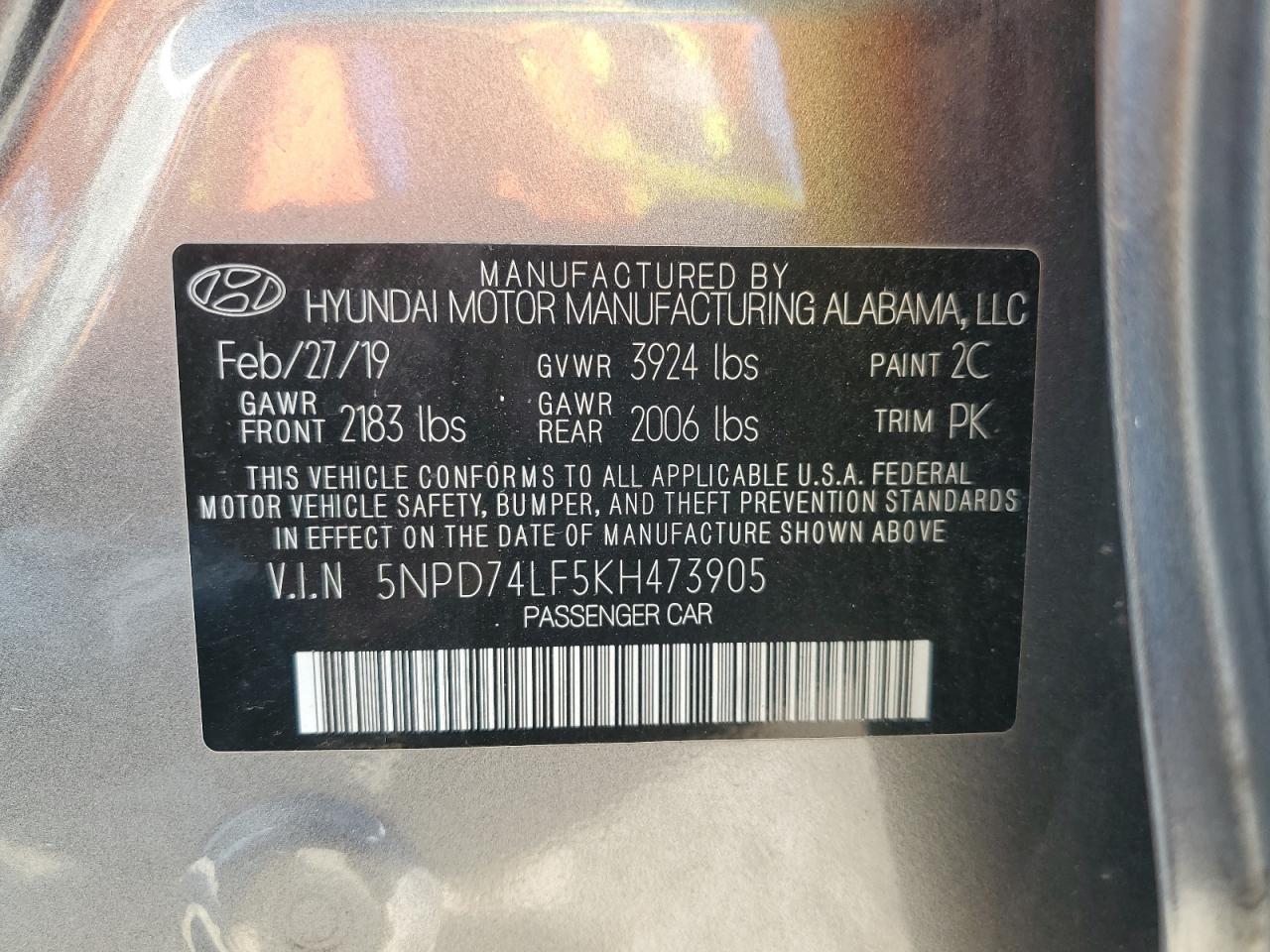 2019 Hyundai Elantra Se VIN: 5NPD74LF5KH473905 Lot: 66806984