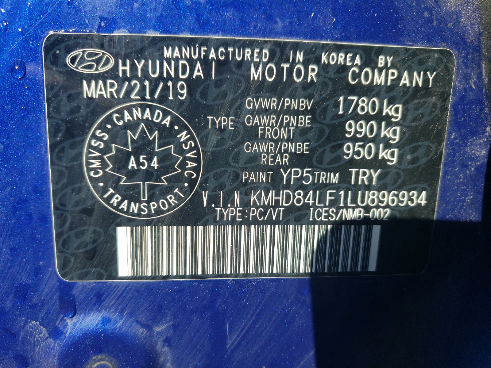 KMHD84LF1LU896934 2020 Hyundai Elantra Sel