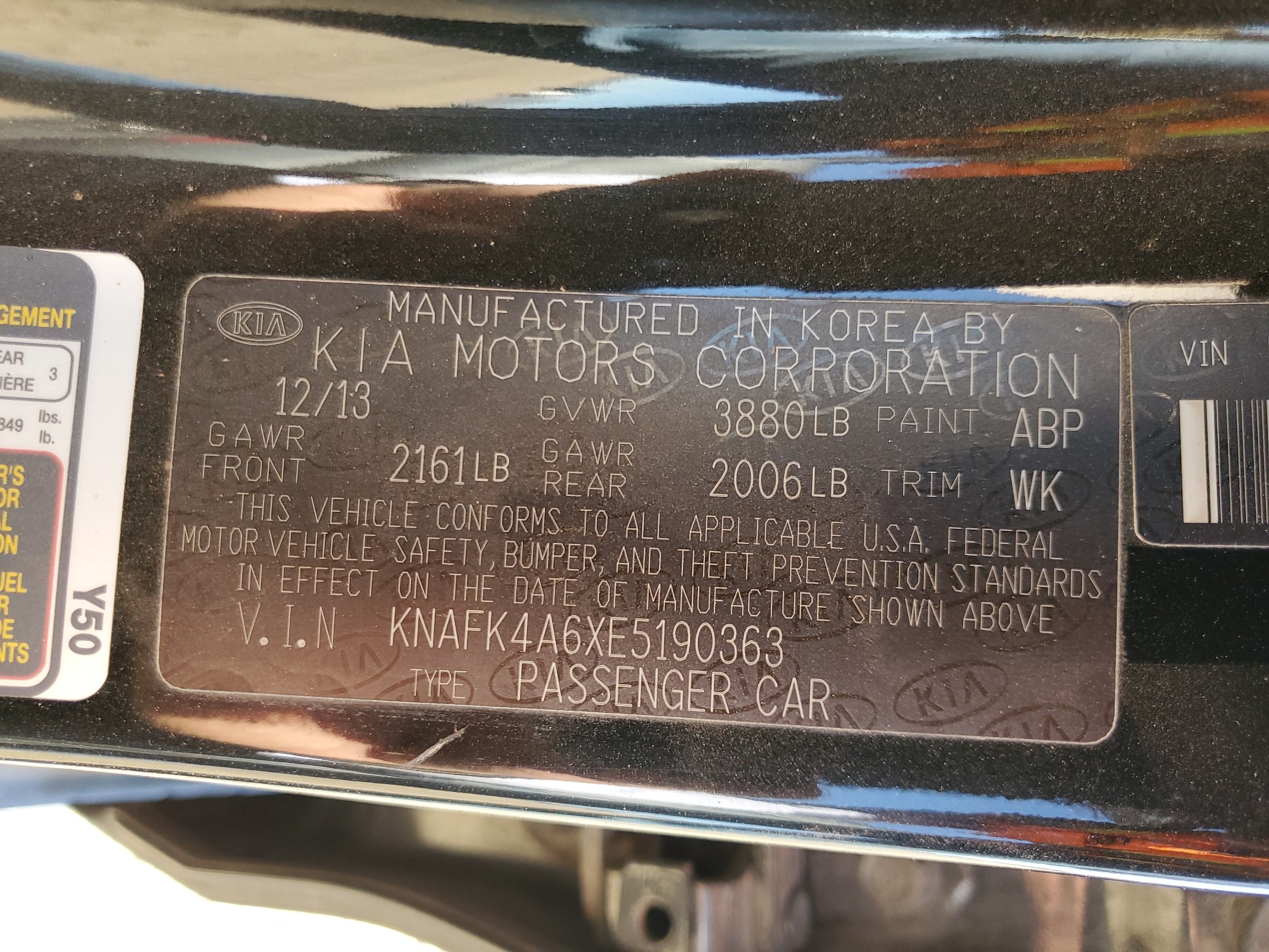 KNAFK4A6XE5190363 2014 Kia Forte Lx