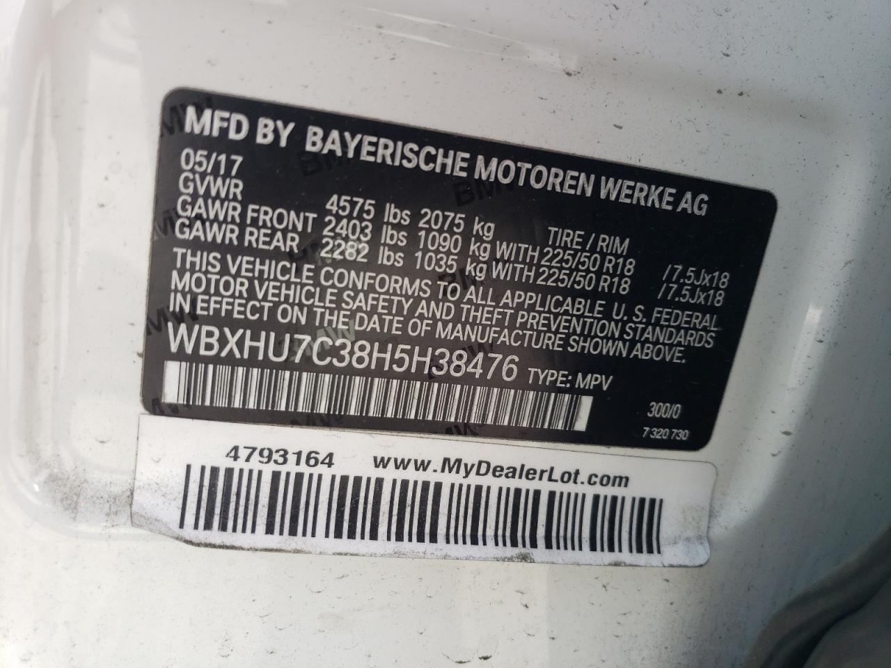 WBXHU7C38H5H38476 2017 BMW X1 Sdrive28I