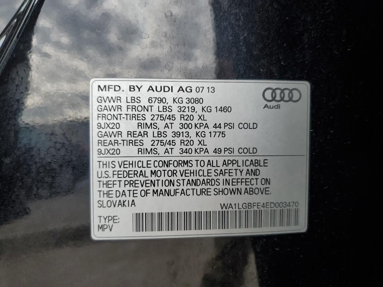 2014 Audi Q7 Premium Plus VIN: WA1LGBFE4ED003470 Lot: 67967014