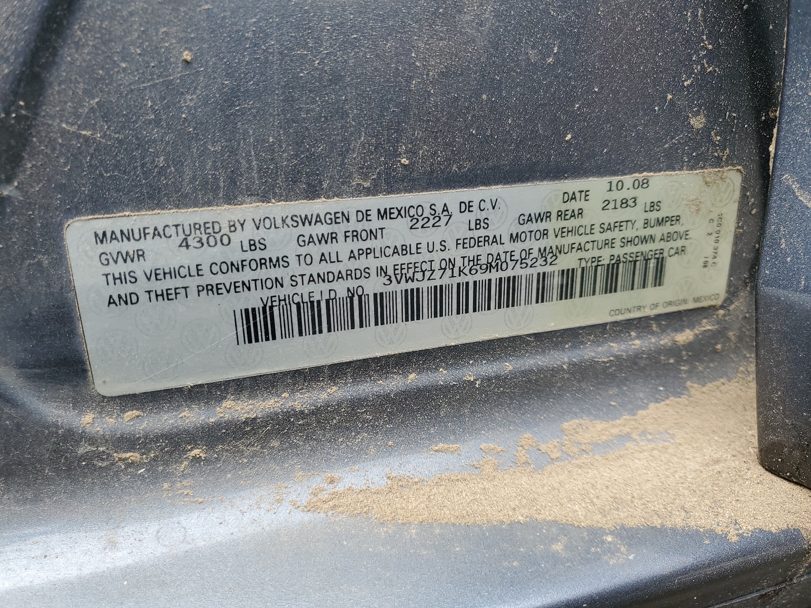 3VWJZ71K69M075232 2009 Volkswagen Jetta S