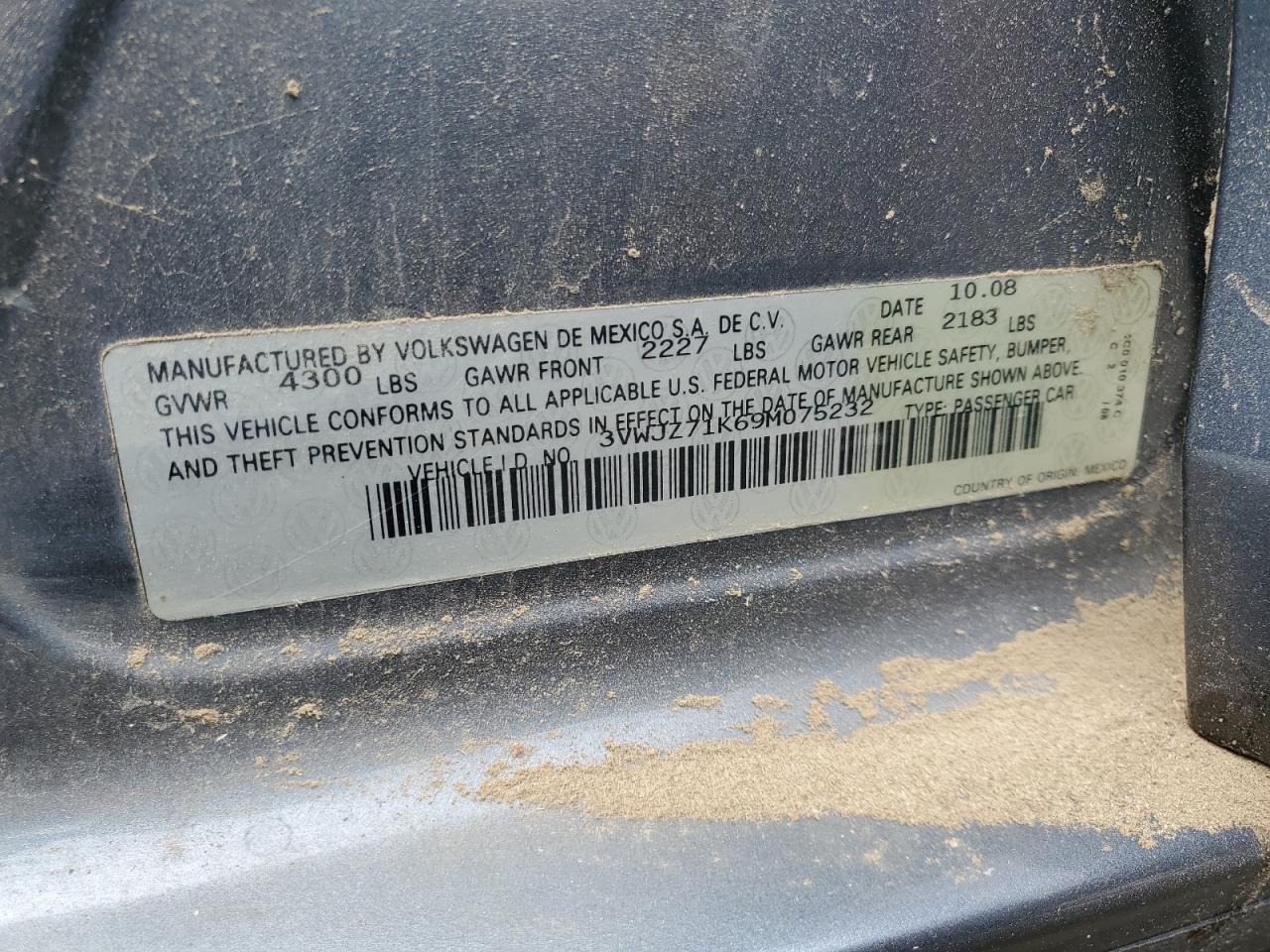 2009 Volkswagen Jetta S VIN: 3VWJZ71K69M075232 Lot: 67386804