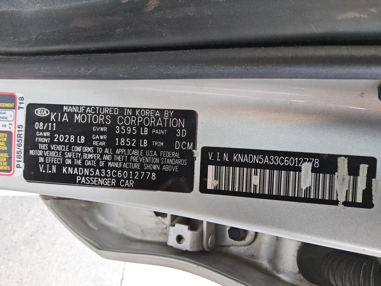 KNADN5A33C6012778 2012 Kia Rio Ex