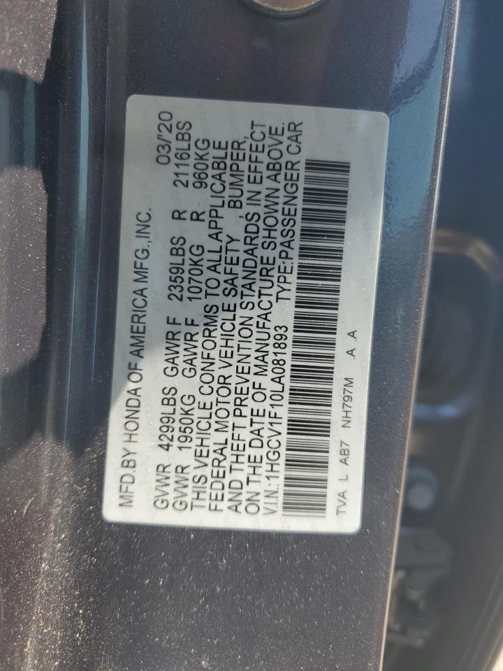 1HGCV1F10LA081893 2020 Honda Accord Lx