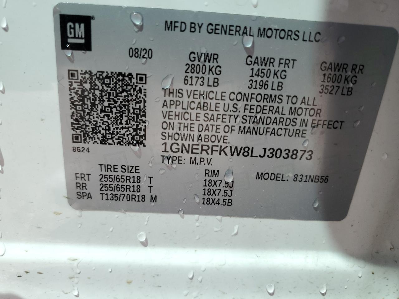 1GNERFKW8LJ303873 2020 Chevrolet Traverse Ls