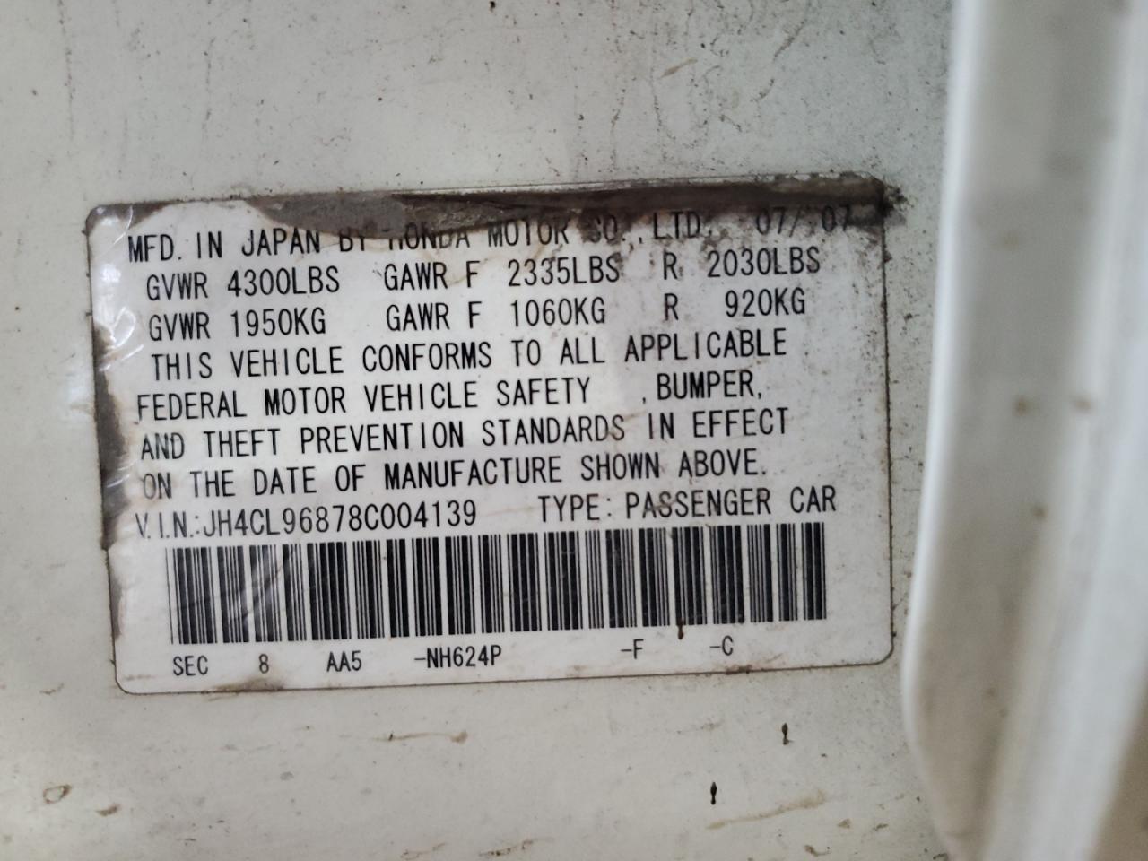 JH4CL96878C004139 2008 Acura Tsx