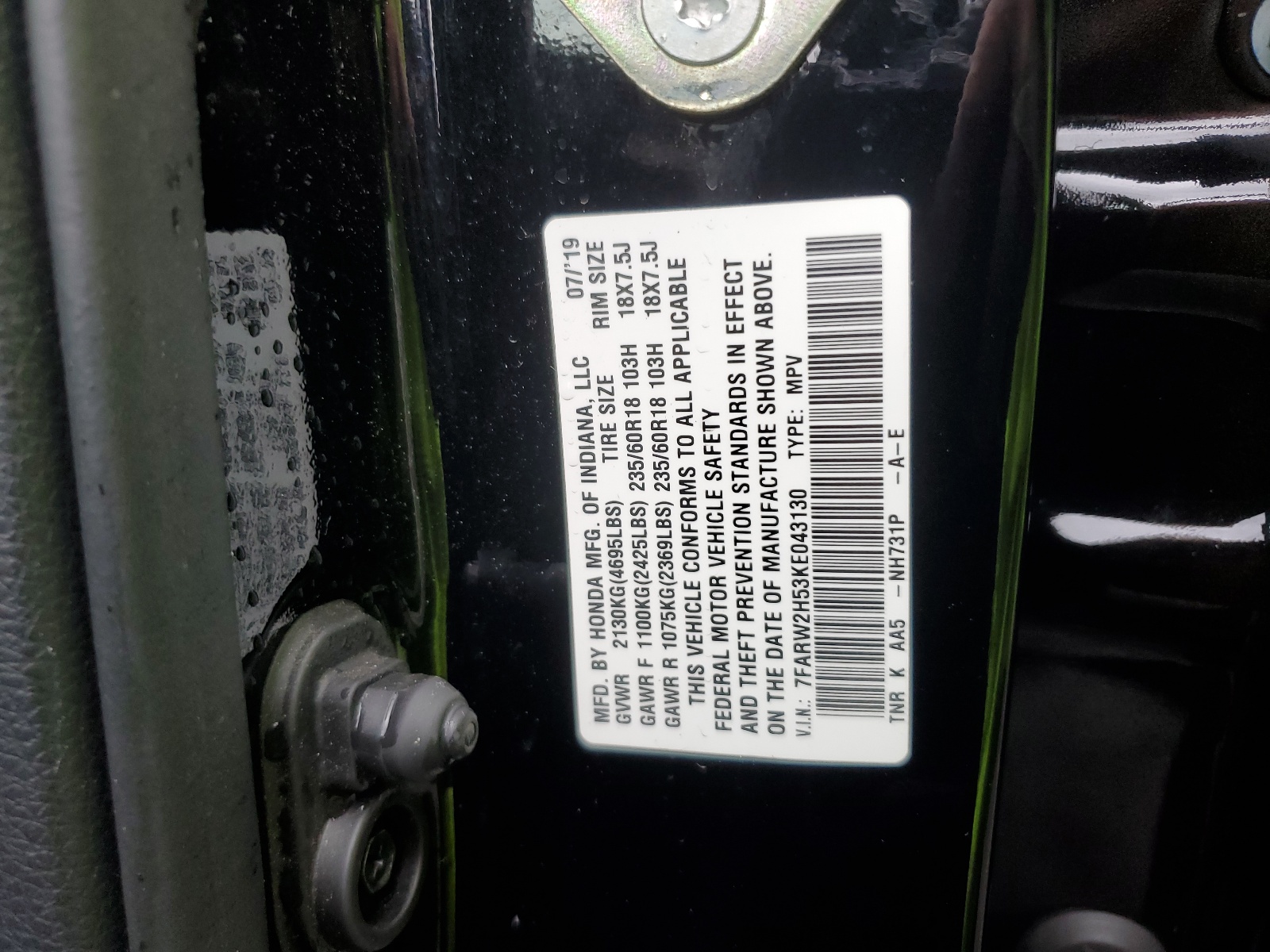 7FARW2H53KE043130 2019 Honda Cr-V Ex