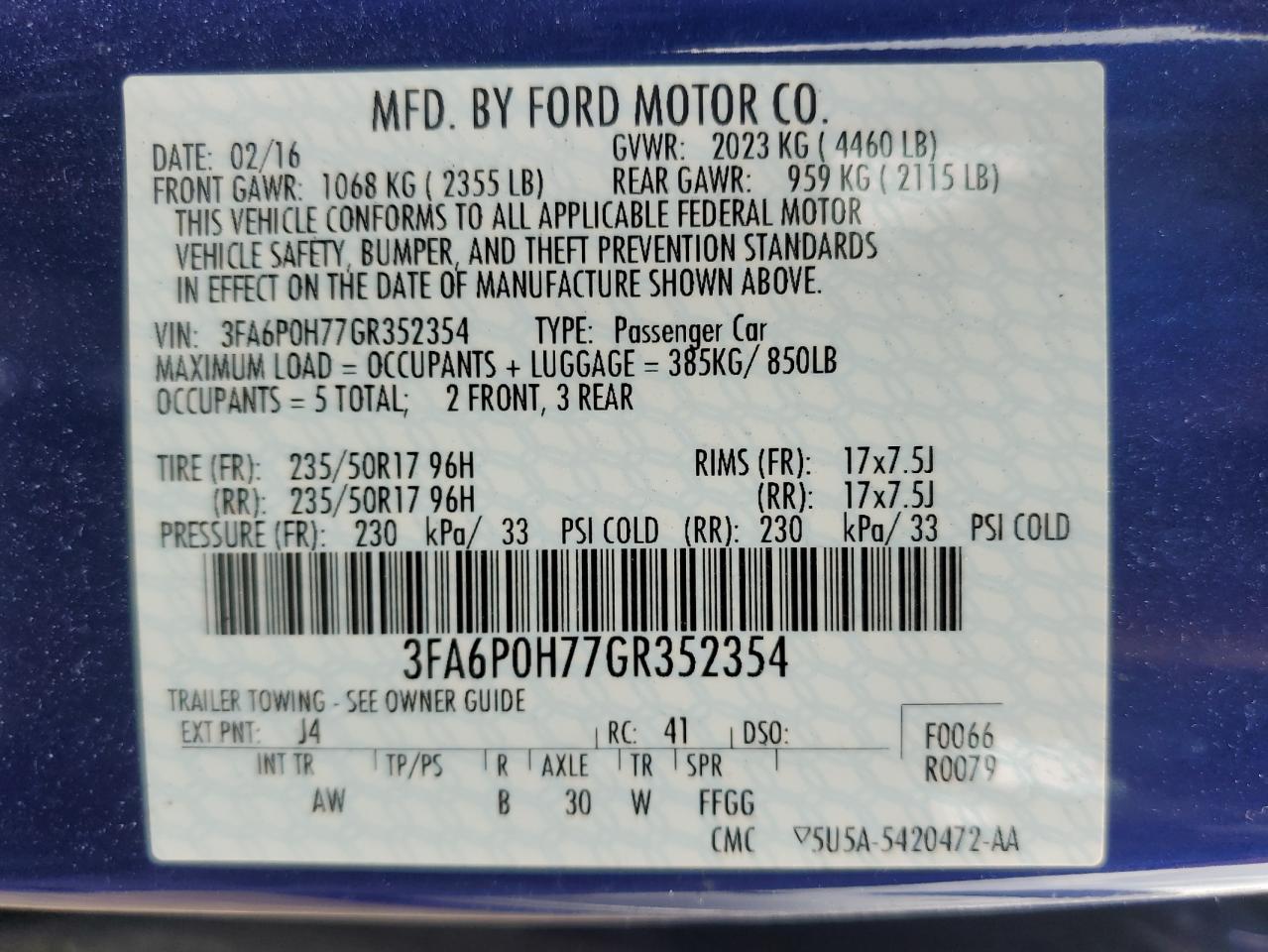 3FA6P0H77GR352354 2016 Ford Fusion Se