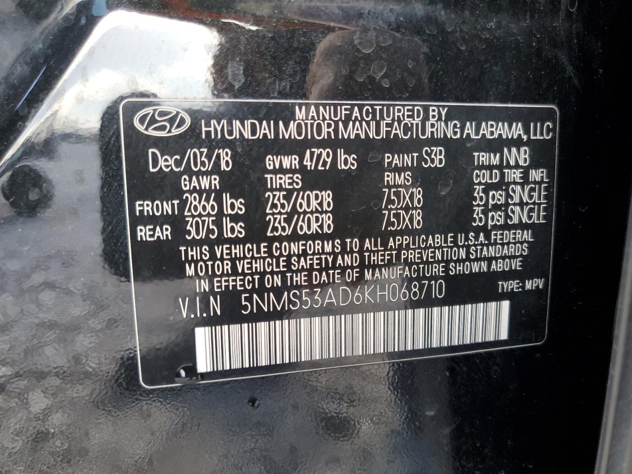 5NMS53AD6KH068710 2019 Hyundai Santa Fe Limited