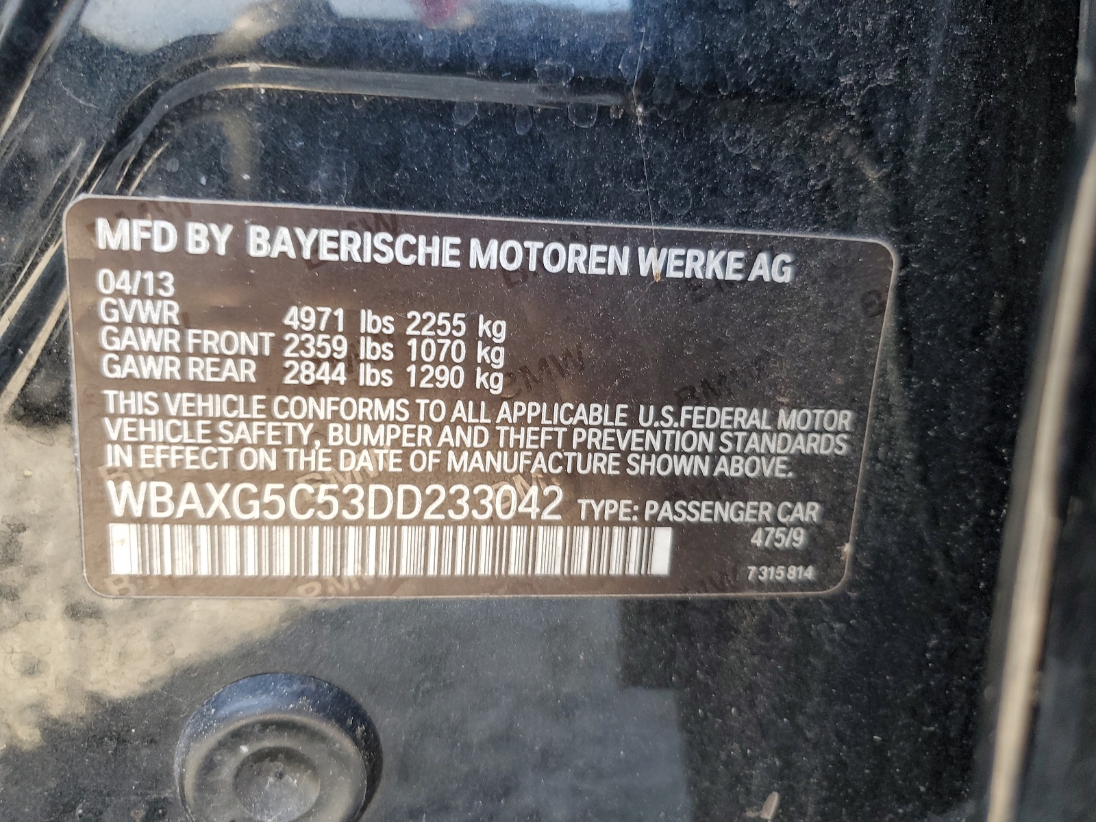 2013 BMW 528 I vin: WBAXG5C53DD233042