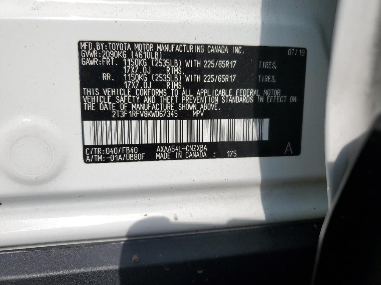 2T3F1RFV8KW067345 2019 TOYOTA RAV 4 - Image 13