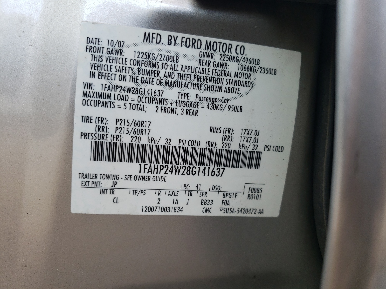 1FAHP24W28G141637 2008 Ford Taurus Sel
