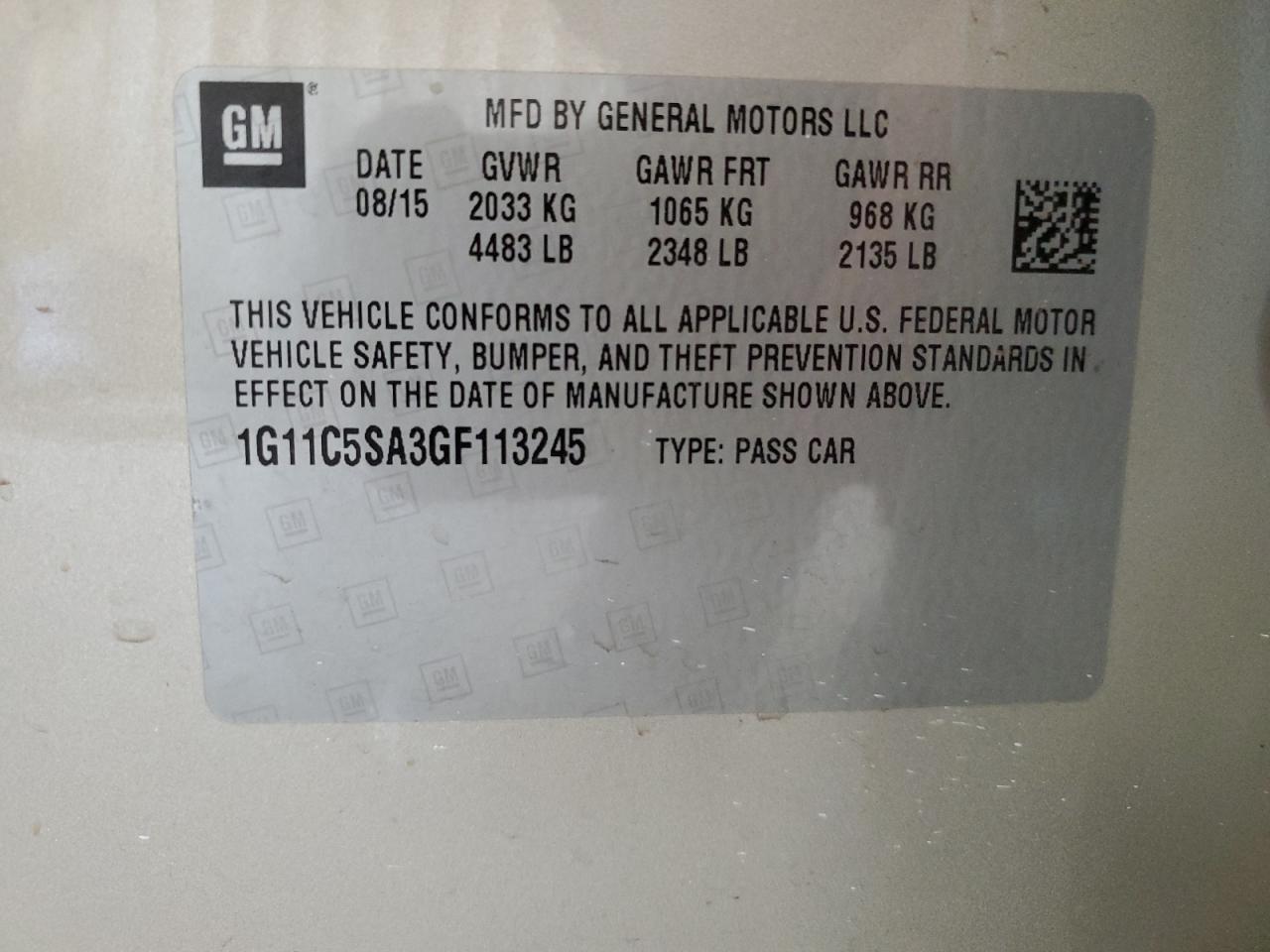 1G11C5SA3GF113245 2016 CHEVROLET MALIBU - Image 13