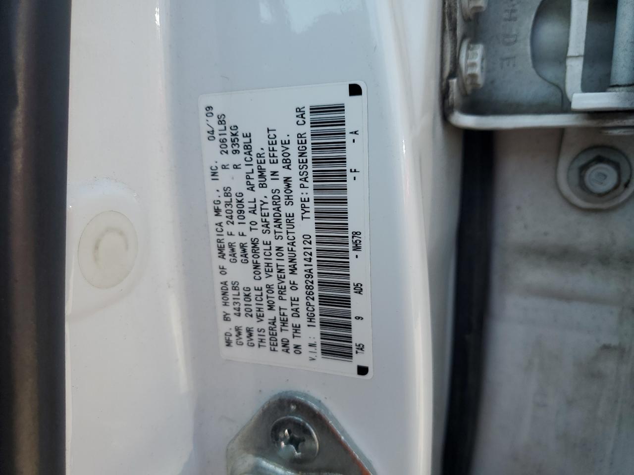 2009 Honda Accord Exl VIN: 1HGCP26829A142120 Lot: 66038614