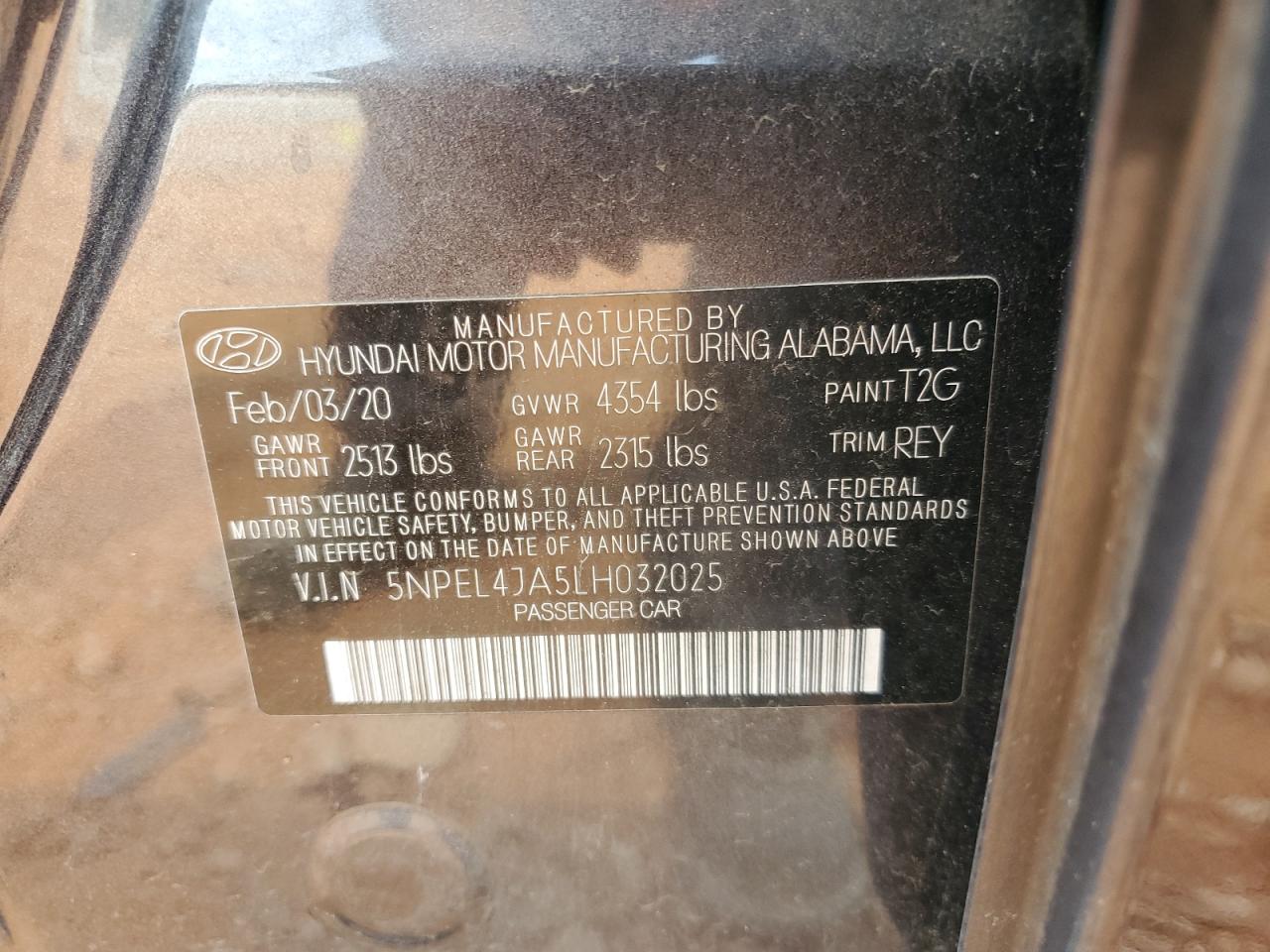 5NPEL4JA5LH032025 2020 Hyundai Sonata Sel