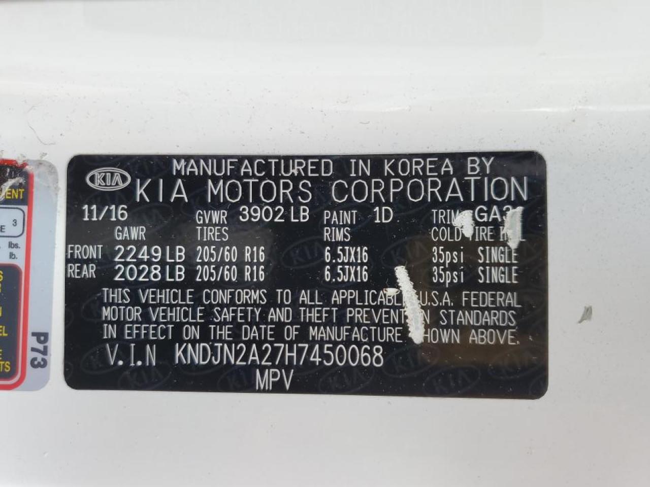 2017 Kia Soul VIN: KNDJN2A27H7450068 Lot: 66633214