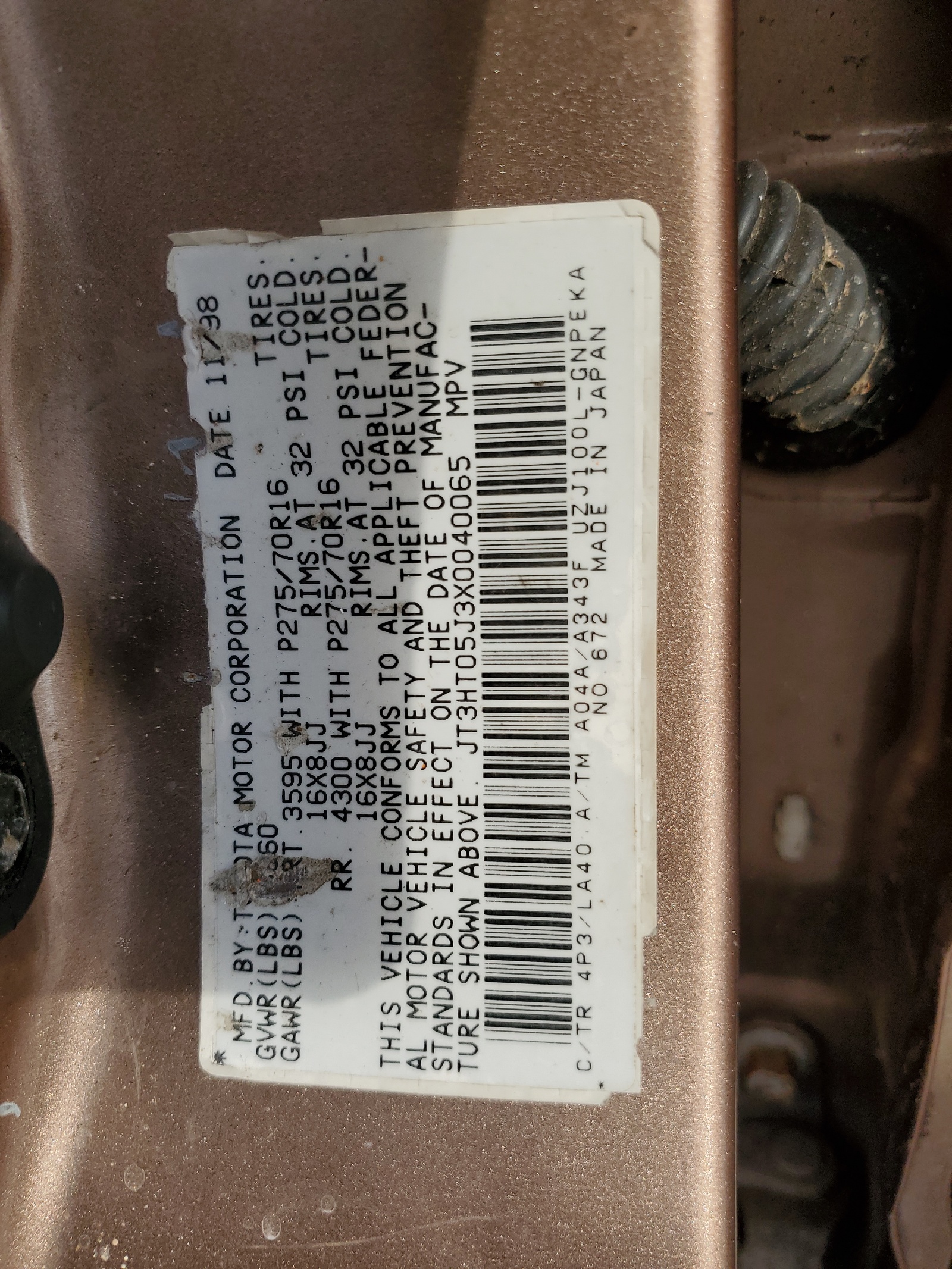 JT3HT05J3X0040065 1999 Toyota Land Cruiser