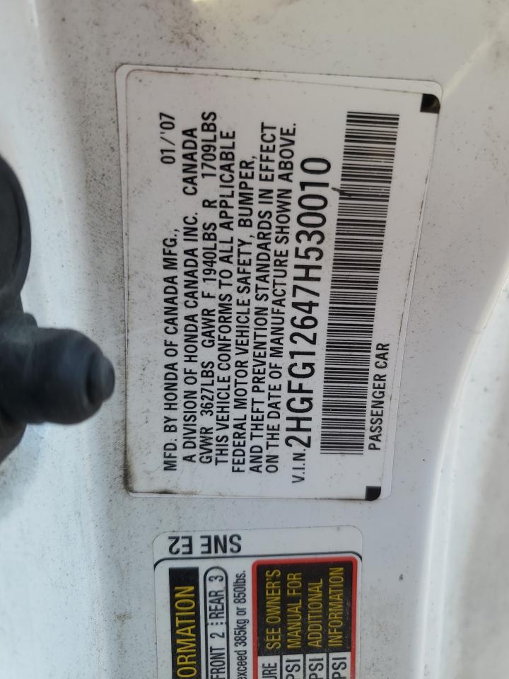 2007 Honda Civic Lx VIN: 2HGFG12647H530010 Lot: 67029804