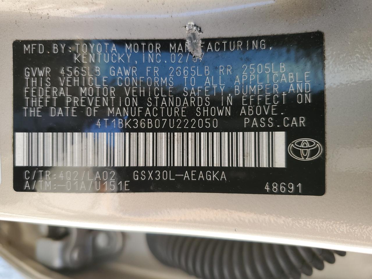 4T1BK36B07U222050 2007 Toyota Avalon Xl