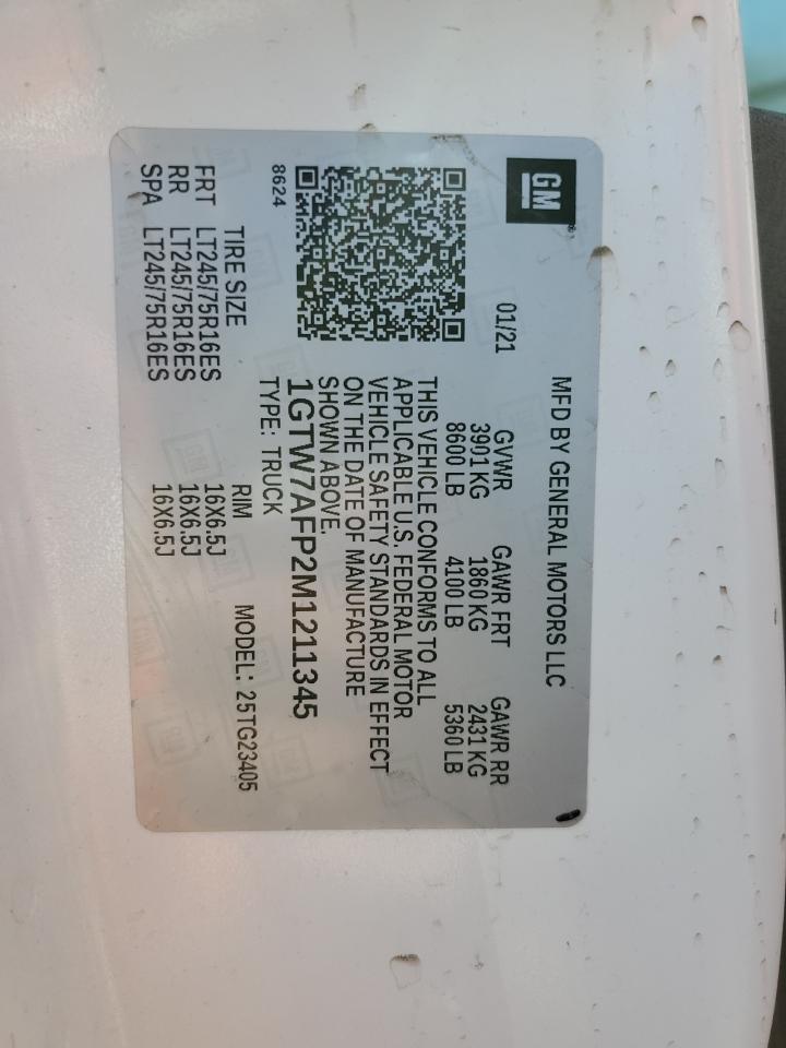 2021 GMC Savana G2500 VIN: 1GTW7AFP2M1211345 Lot: 66123054