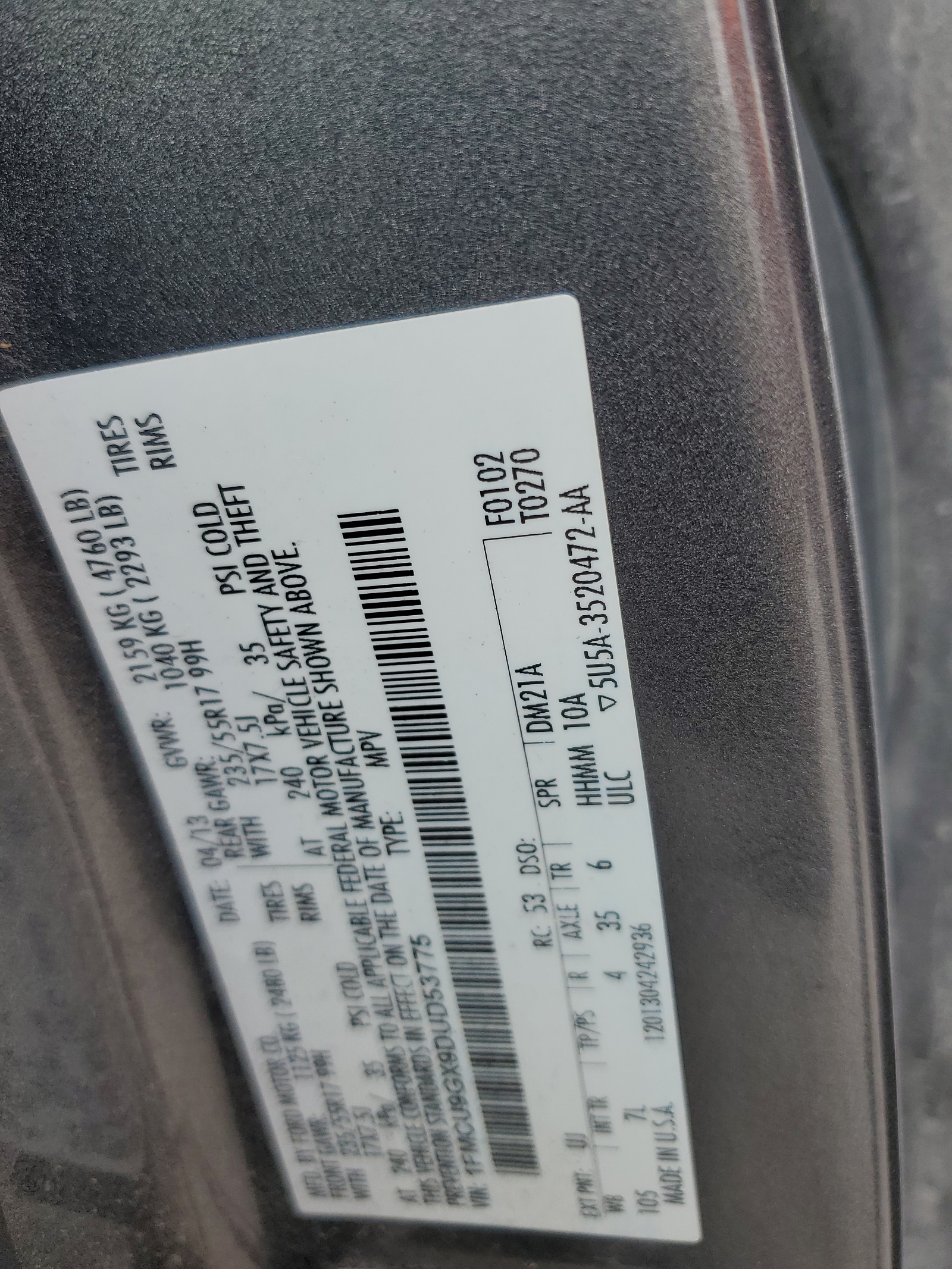 1FMCU9GX9DUD53775 2013 Ford Escape Se