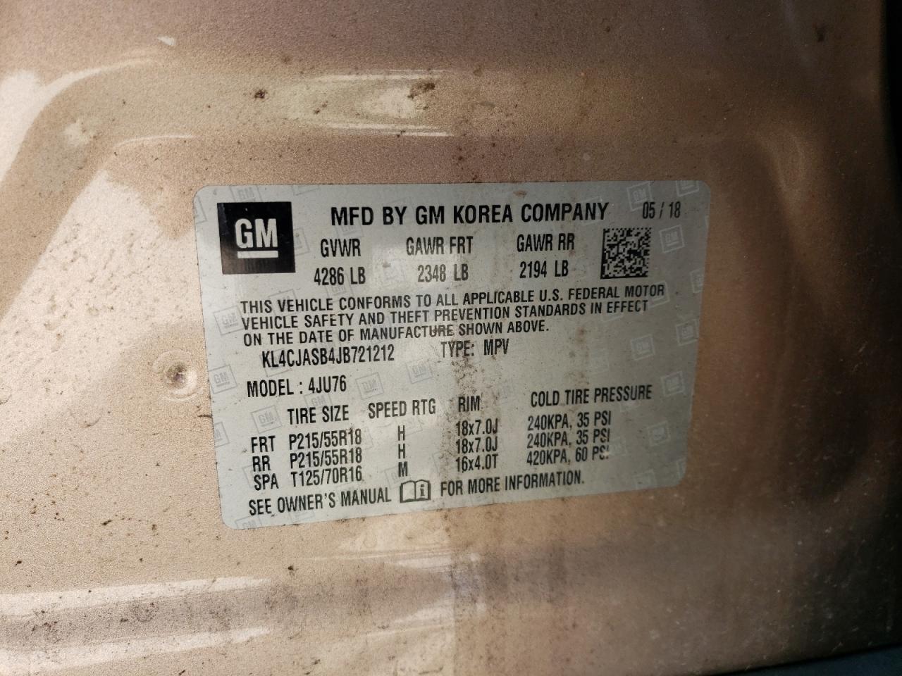 2018 Buick Encore Preferred VIN: KL4CJASB4JB721212 Lot: 65952344