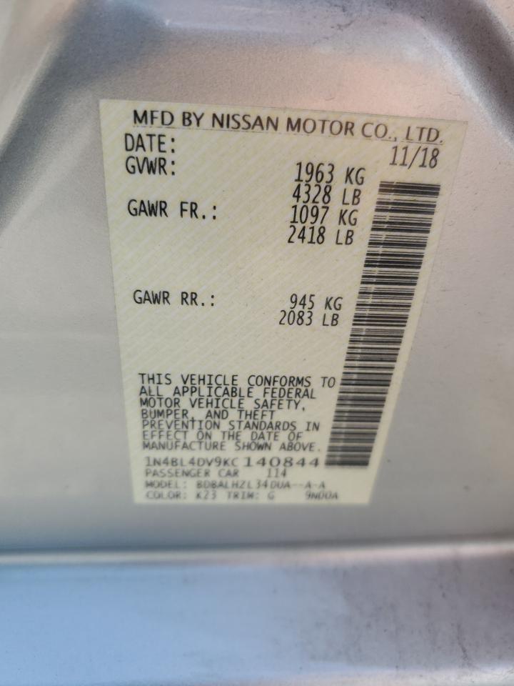 1N4BL4DV9KC140844 2019 Nissan Altima Sv