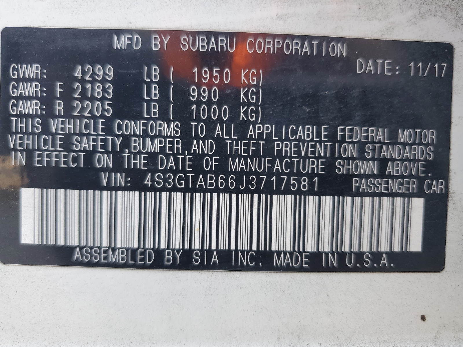 4S3GTAB66J3717581 2018 Subaru Impreza Premium