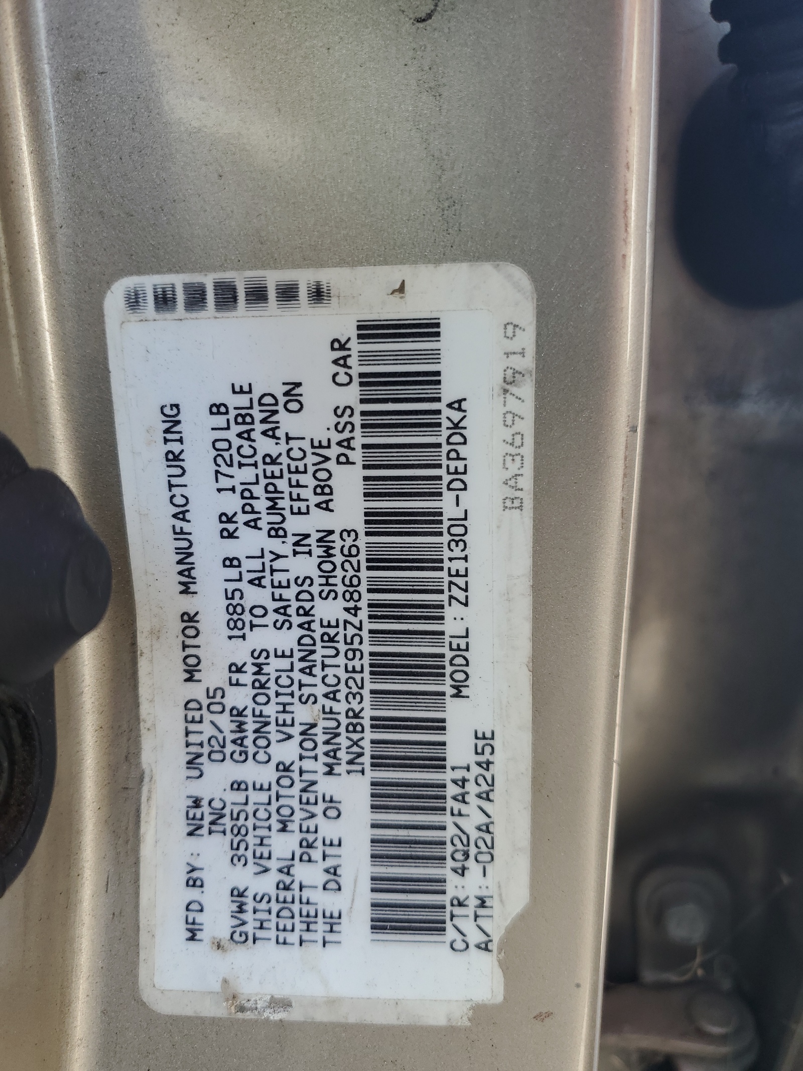 1NXBR32E95Z486263 2005 Toyota Corolla Ce