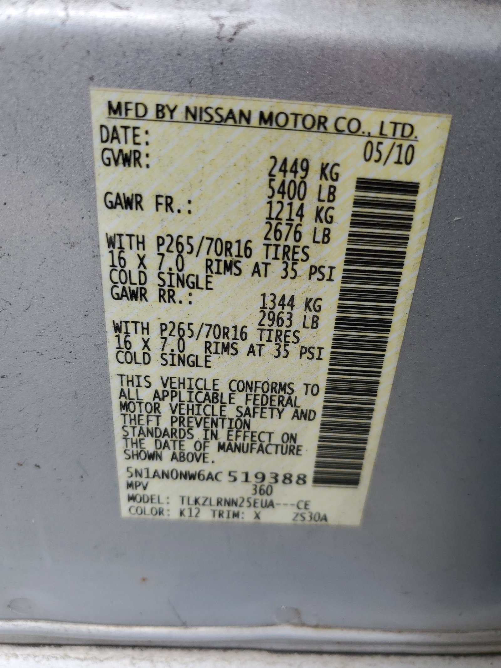 5N1AN0NW6AC519388 2010 Nissan Xterra Off Road