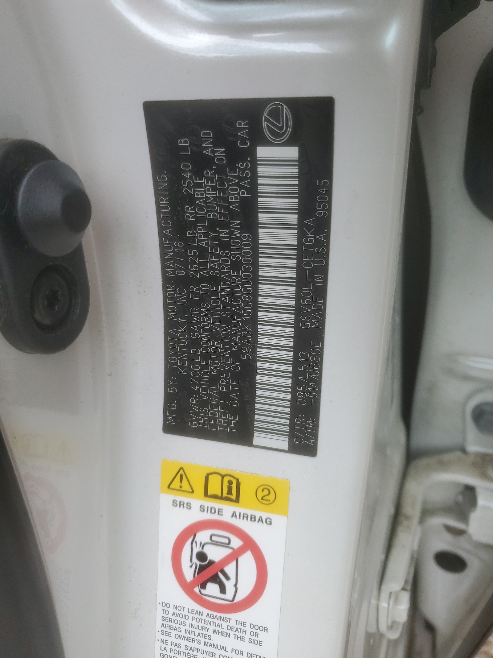 58ABK1GG8GU030009 2016 Lexus Es 350