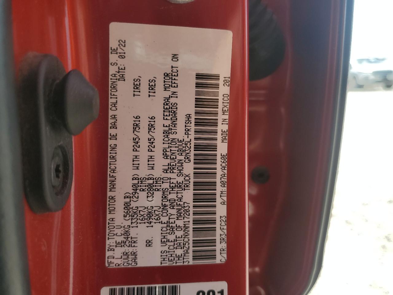 2022 Toyota Tacoma Double Cab VIN: 3TMAZ5CNXNM172037 Lot: 68007884