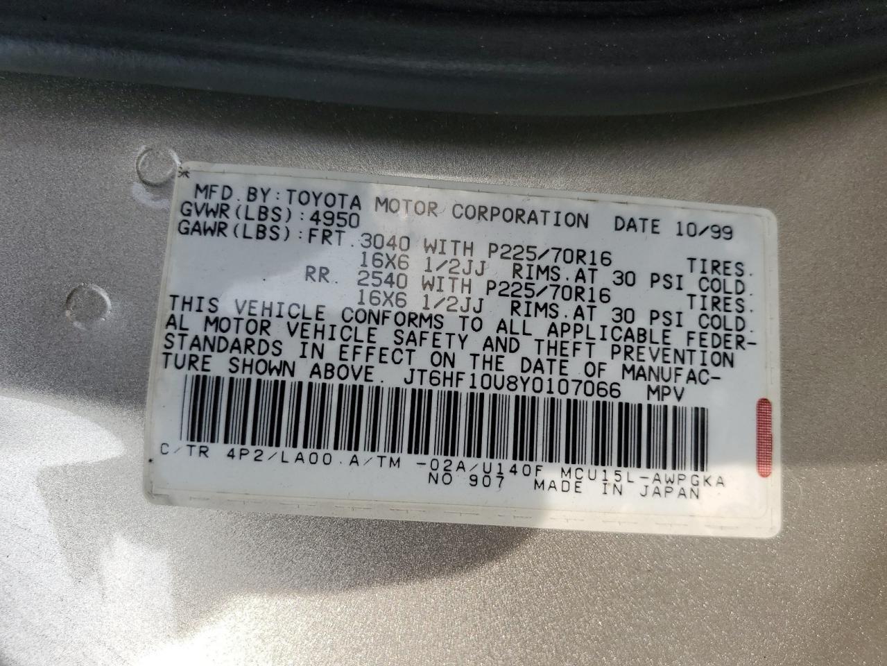 JT6HF10U8Y0107066 2000 Lexus Rx 300