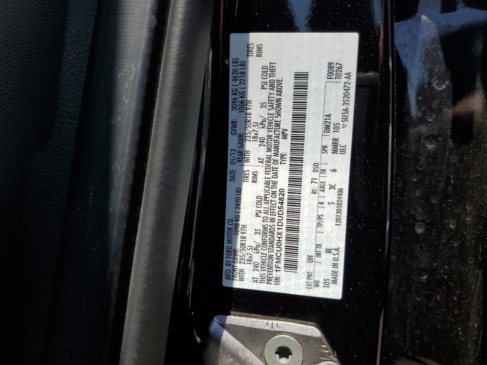 1FMCU0HX1DUD54820 2013 Ford Escape Sel