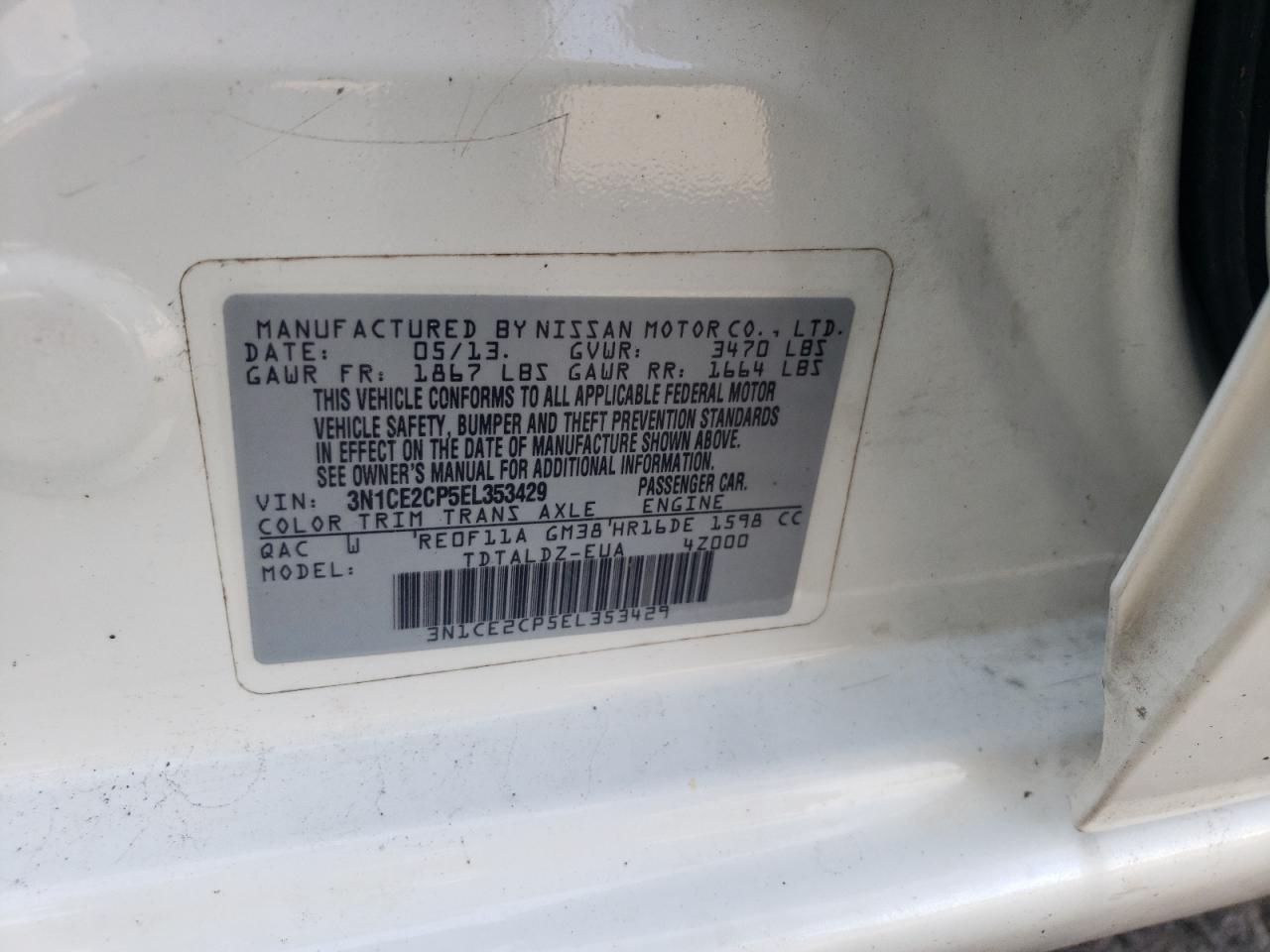 3N1CE2CP5EL353429 2014 Nissan Versa Note S 3N1CE2CP5EL353429 2014 Nissan Versa Note S