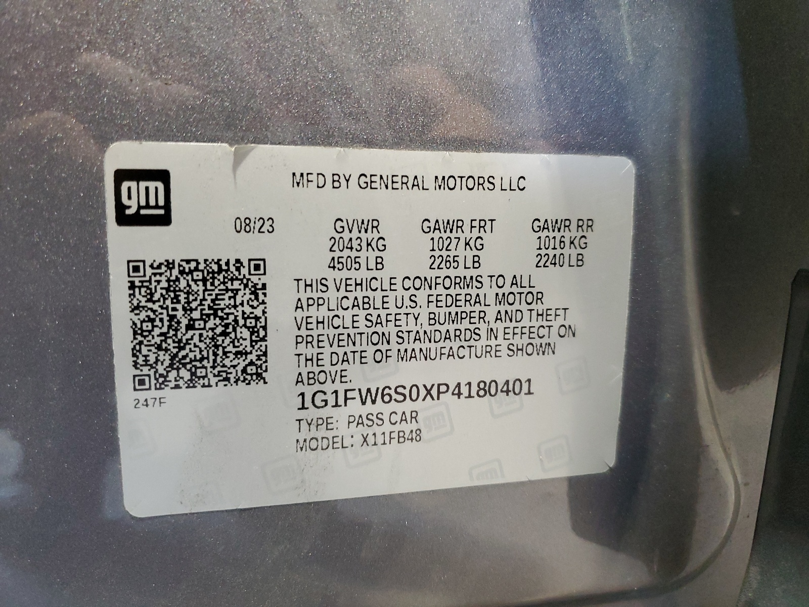 1G1FW6S0XP4180401 2023 Chevrolet Bolt Ev 1Lt